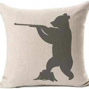 Set of 2 Mountain Bear With Shotgun Rustic Cabin Throw Pillow Case Cover 18 X 18